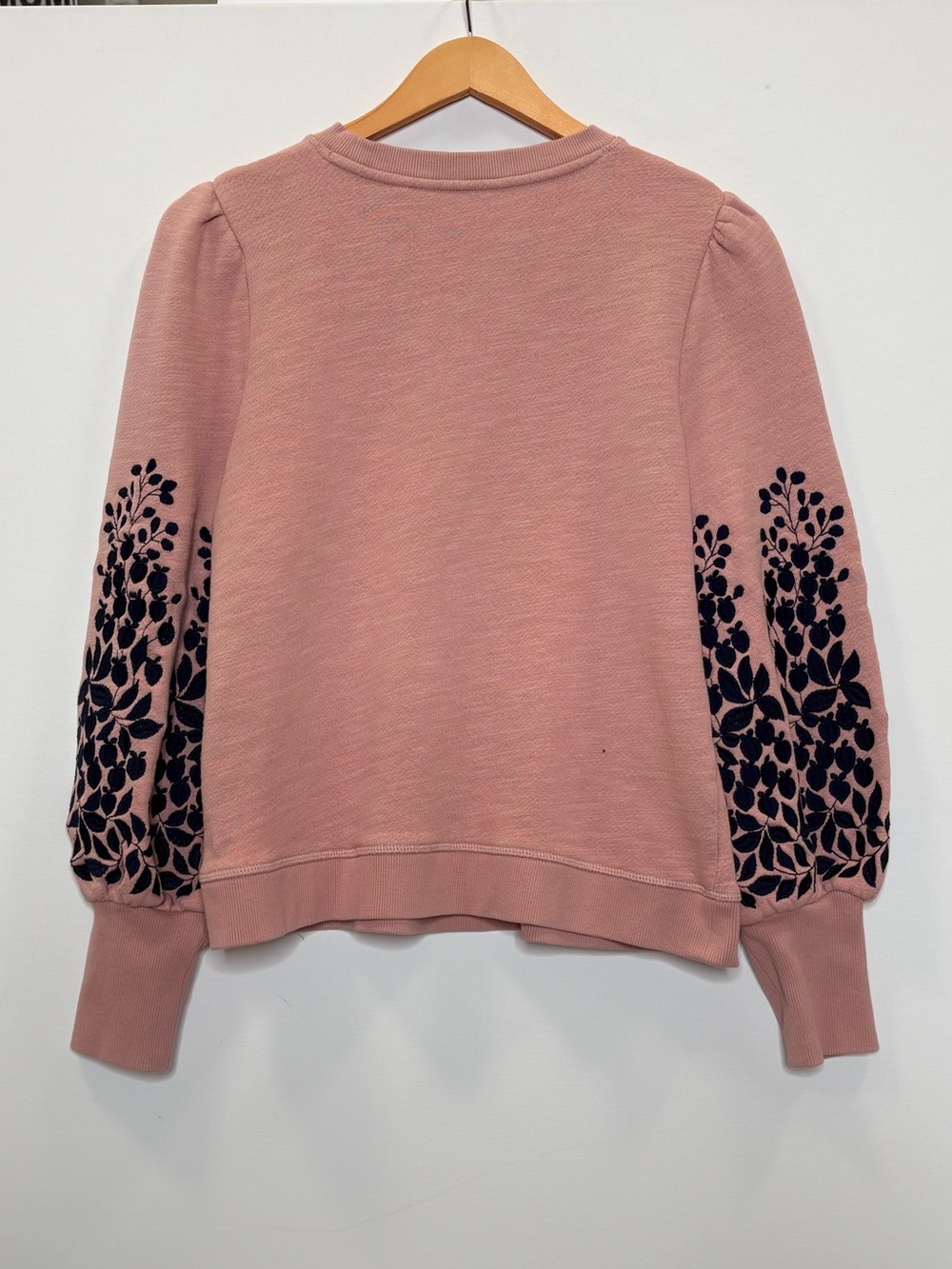 Boden Pink Puff Sleeve Sweatshirt with Black Floral Sleeve Detail - Picture 3 of 9